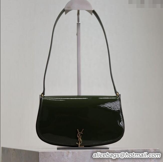 Super Quality Saint Laurent Mini Voltaire Half-Moon Shoulder Bag in Patent Leather 779642 Green 2025