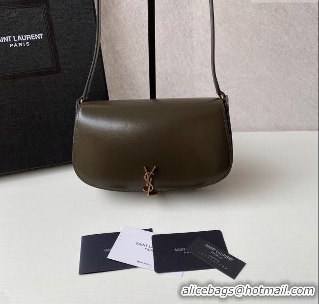 Best Price Saint Laurent Mini Voltaire Half-Moon Shoulder Bag in Box Leather 779642 Deep Musk 2025