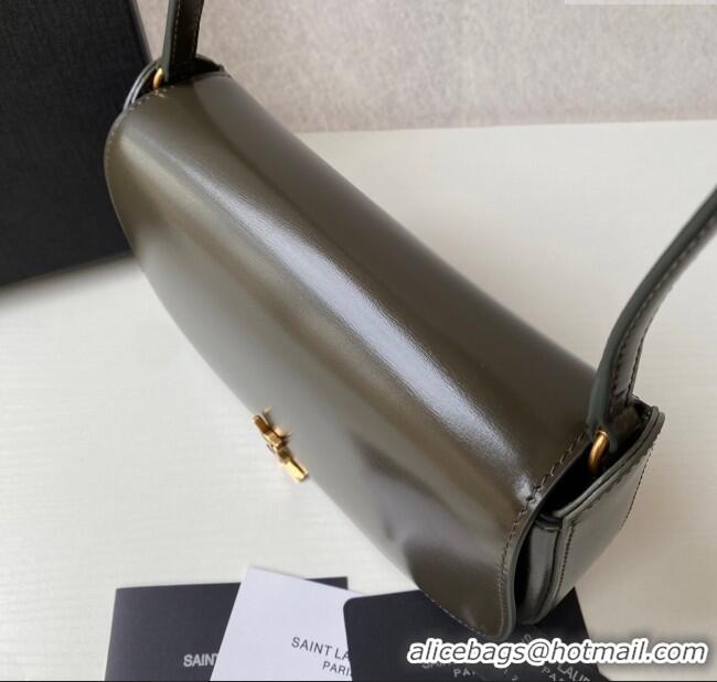 Best Price Saint Laurent Mini Voltaire Half-Moon Shoulder Bag in Box Leather 779642 Deep Musk 2025