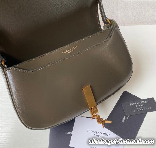 Best Price Saint Laurent Mini Voltaire Half-Moon Shoulder Bag in Box Leather 779642 Deep Musk 2025