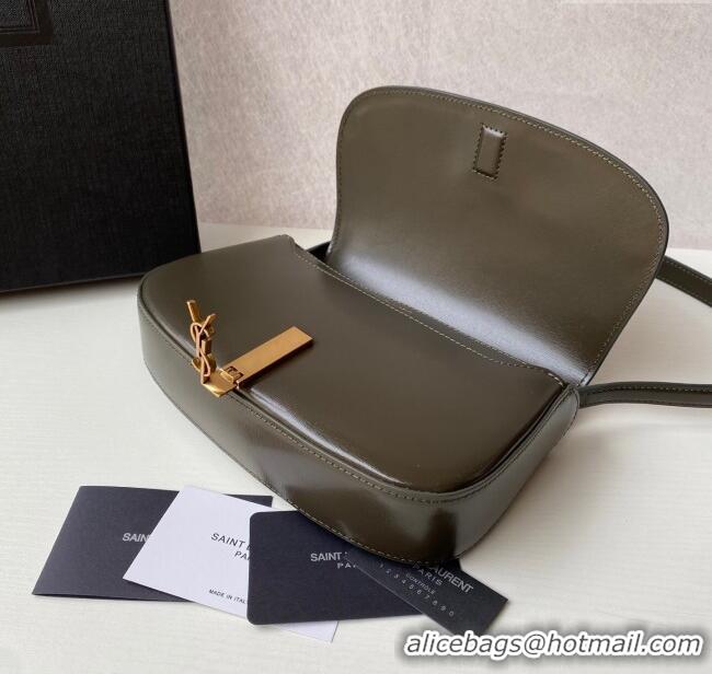 Best Price Saint Laurent Mini Voltaire Half-Moon Shoulder Bag in Box Leather 779642 Deep Musk 2025