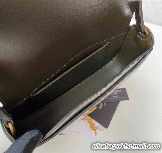 Best Price Saint Laurent Mini Voltaire Half-Moon Shoulder Bag in Box Leather 779642 Deep Musk 2025