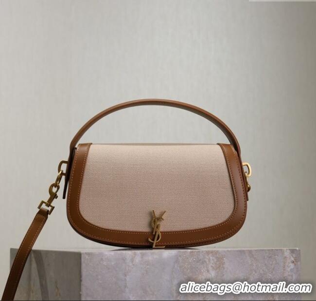 Best Price Saint Laurent Voltaire Bag in Box Leather Cotton Linen and Leather 7876710 Brown 2025