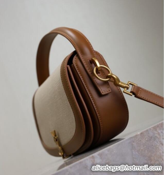 Best Price Saint Laurent Voltaire Bag in Box Leather Cotton Linen and Leather 7876710 Brown 2025