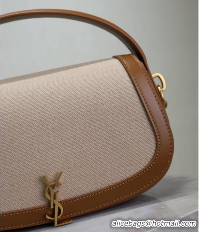 Best Price Saint Laurent Voltaire Bag in Box Leather Cotton Linen and Leather 7876710 Brown 2025