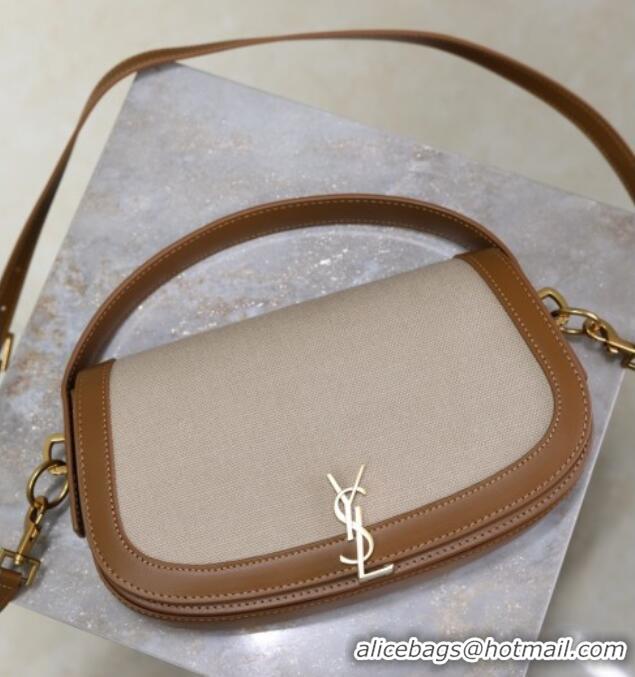 Best Price Saint Laurent Voltaire Bag in Box Leather Cotton Linen and Leather 7876710 Brown 2025