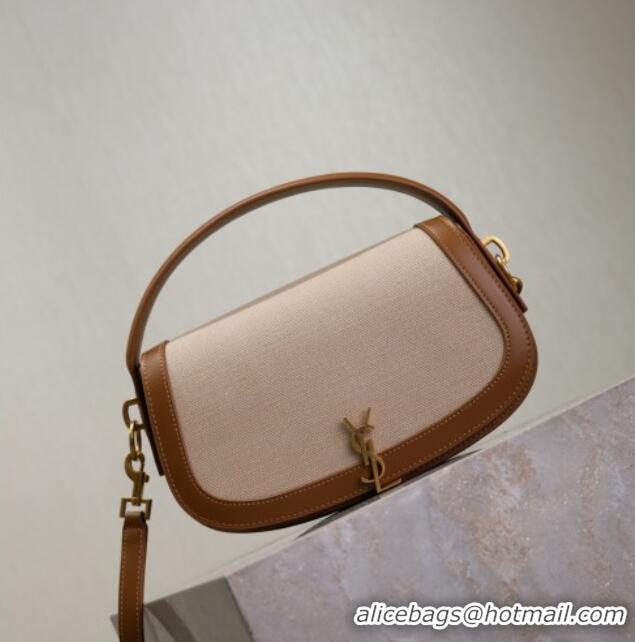 Best Price Saint Laurent Voltaire Bag in Box Leather Cotton Linen and Leather 7876710 Brown 2025