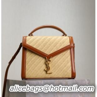 Best Price Saint Laurent Cassandra Top Handle Medium Bag in Straw-Like and Leather 578000 Brown 2025