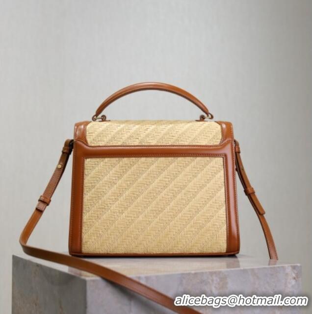 Best Price Saint Laurent Cassandra Top Handle Medium Bag in Straw-Like and Leather 578000 Brown 2025