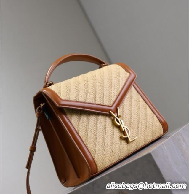 Best Price Saint Laurent Cassandra Top Handle Medium Bag in Straw-Like and Leather 578000 Brown 2025