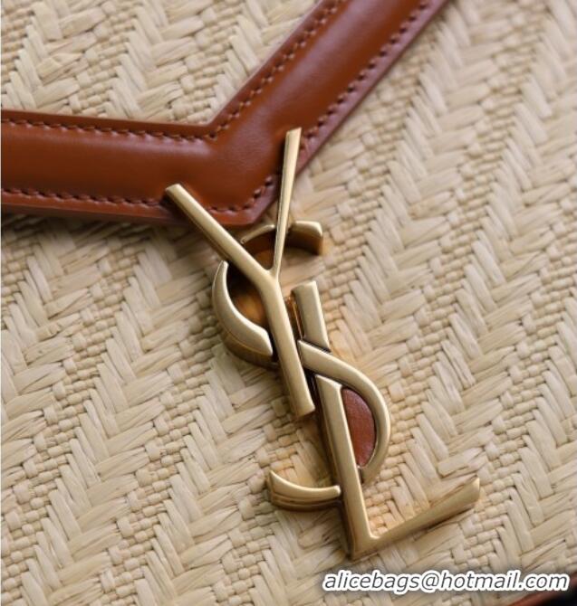 Best Price Saint Laurent Cassandra Top Handle Medium Bag in Straw-Like and Leather 578000 Brown 2025