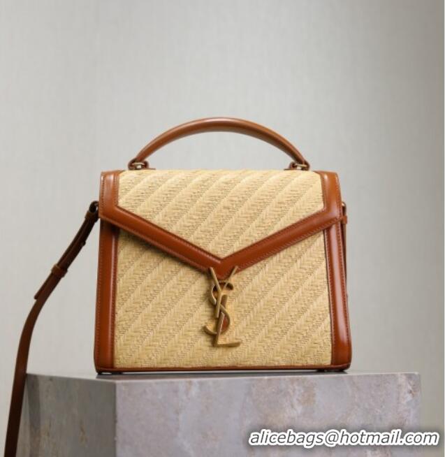 Best Price Saint Laurent Cassandra Top Handle Medium Bag in Straw-Like and Leather 578000 Brown 2025