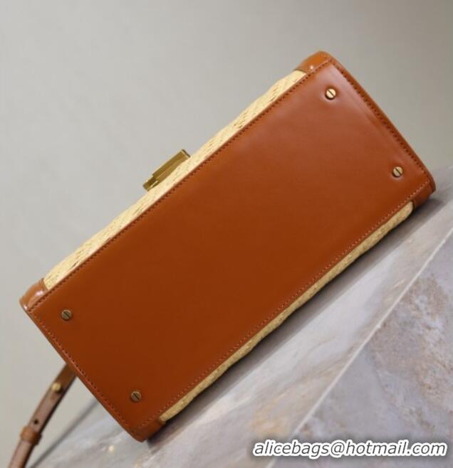 Best Price Saint Laurent Cassandra Top Handle Medium Bag in Straw-Like and Leather 578000 Brown 2025