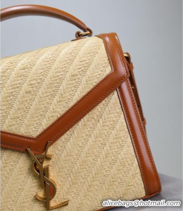Best Price Saint Laurent Cassandra Top Handle Medium Bag in Straw-Like and Leather 578000 Brown 2025