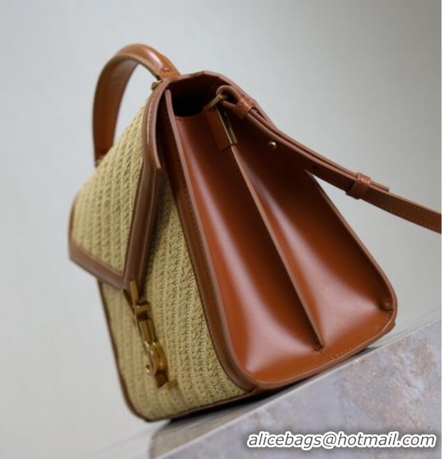Best Price Saint Laurent Cassandra Top Handle Medium Bag in Straw-Like and Leather 578000 Brown 2025