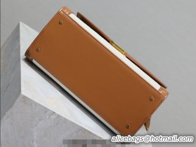 Best Quality Saint Laurent Cassandra Top Handle Medium Bag in Cotton Linen and Leather 578000 Brown 2025