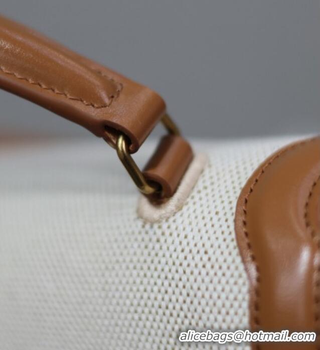 Best Quality Saint Laurent Cassandra Top Handle Medium Bag in Cotton Linen and Leather 578000 Brown 2025