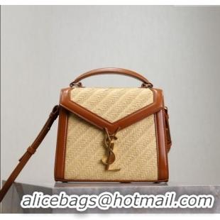 Best Product Saint Laurent Cassandre Mini Bag in Straw-Like and Leather 602716 Brown 2025