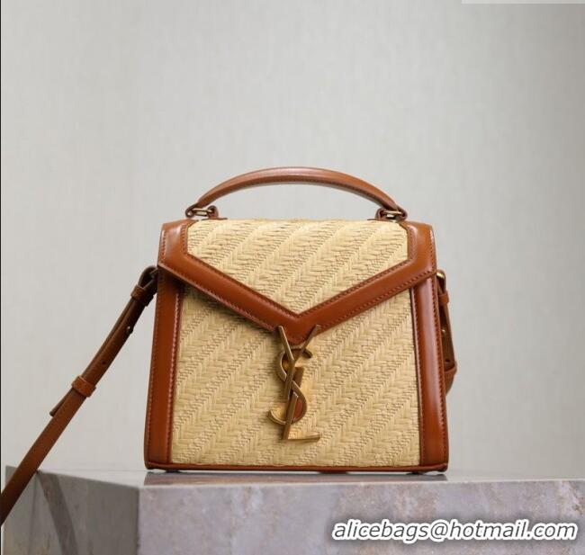 Best Product Saint Laurent Cassandre Mini Bag in Straw-Like and Leather 602716 Brown 2025