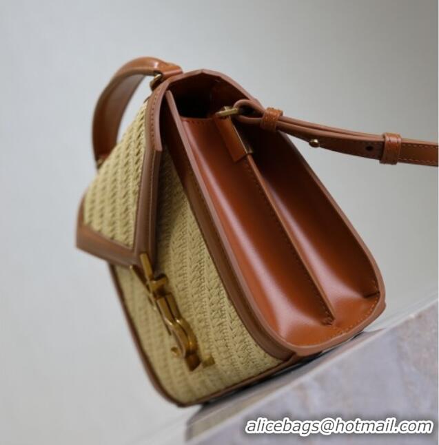 Best Product Saint Laurent Cassandre Mini Bag in Straw-Like and Leather 602716 Brown 2025