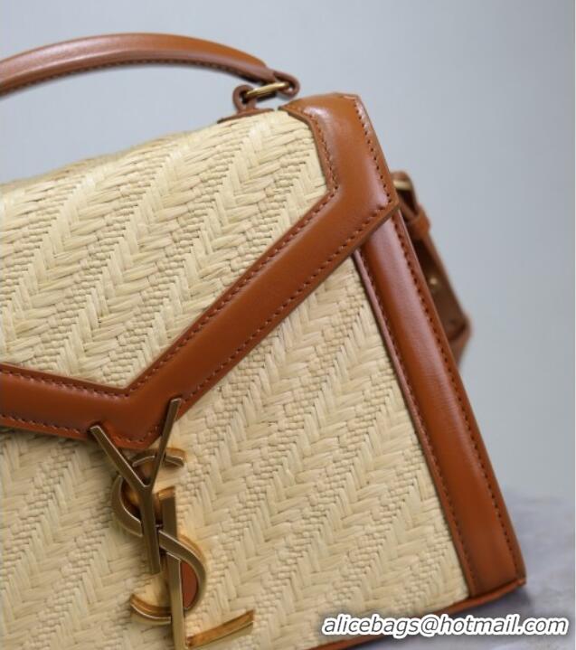 Best Product Saint Laurent Cassandre Mini Bag in Straw-Like and Leather 602716 Brown 2025