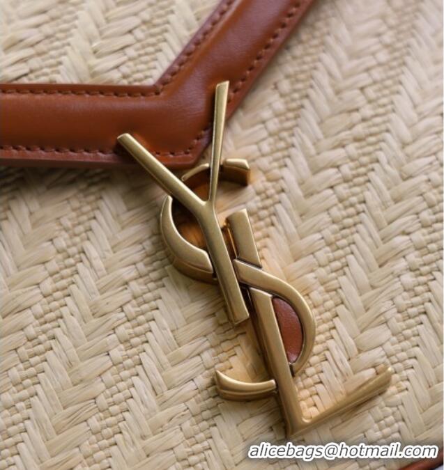 Best Product Saint Laurent Cassandre Mini Bag in Straw-Like and Leather 602716 Brown 2025