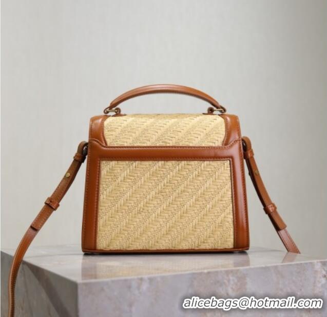 Best Product Saint Laurent Cassandre Mini Bag in Straw-Like and Leather 602716 Brown 2025