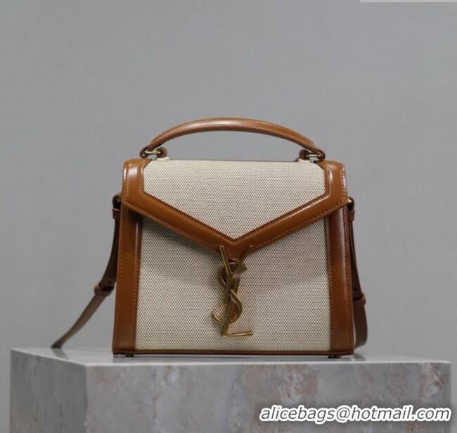Cheap Design Saint Laurent Cassandre Mini Bag in Cotton Linen and Leather 602716 2025