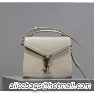 Popular Style Saint Laurent Cassandre Mini Bag in Crocodile Embossed Leather 602716 White 2025