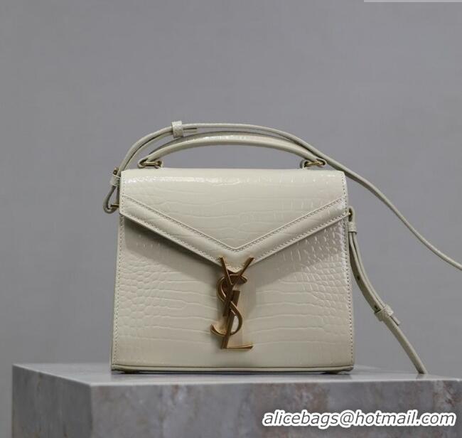 Popular Style Saint Laurent Cassandre Mini Bag in Crocodile Embossed Leather 602716 White 2025