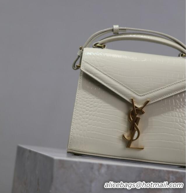 Popular Style Saint Laurent Cassandre Mini Bag in Crocodile Embossed Leather 602716 White 2025
