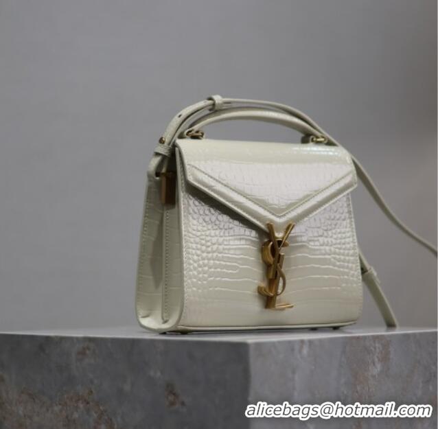 Popular Style Saint Laurent Cassandre Mini Bag in Crocodile Embossed Leather 602716 White 2025