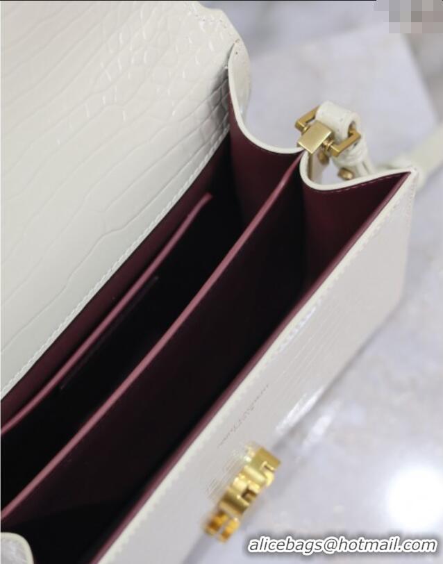 Popular Style Saint Laurent Cassandre Mini Bag in Crocodile Embossed Leather 602716 White 2025