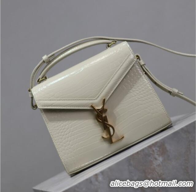 Popular Style Saint Laurent Cassandre Mini Bag in Crocodile Embossed Leather 602716 White 2025