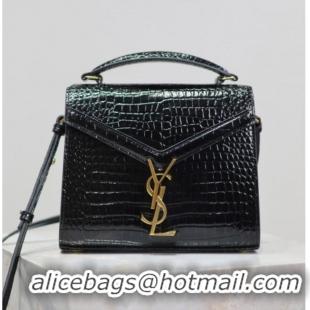 Luxury Discount Saint Laurent Cassandre Mini Bag in Crocodile Embossed Leather 602716 Black 2025