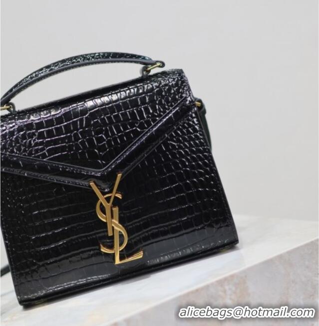 Luxury Discount Saint Laurent Cassandre Mini Bag in Crocodile Embossed Leather 602716 Black 2025