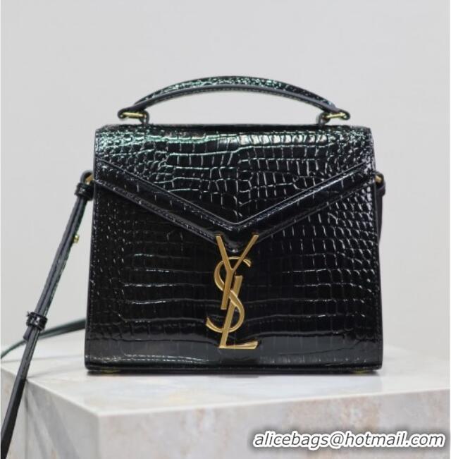 Luxury Discount Saint Laurent Cassandre Mini Bag in Crocodile Embossed Leather 602716 Black 2025