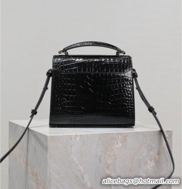 Luxury Discount Saint Laurent Cassandre Mini Bag in Crocodile Embossed Leather 602716 Black 2025