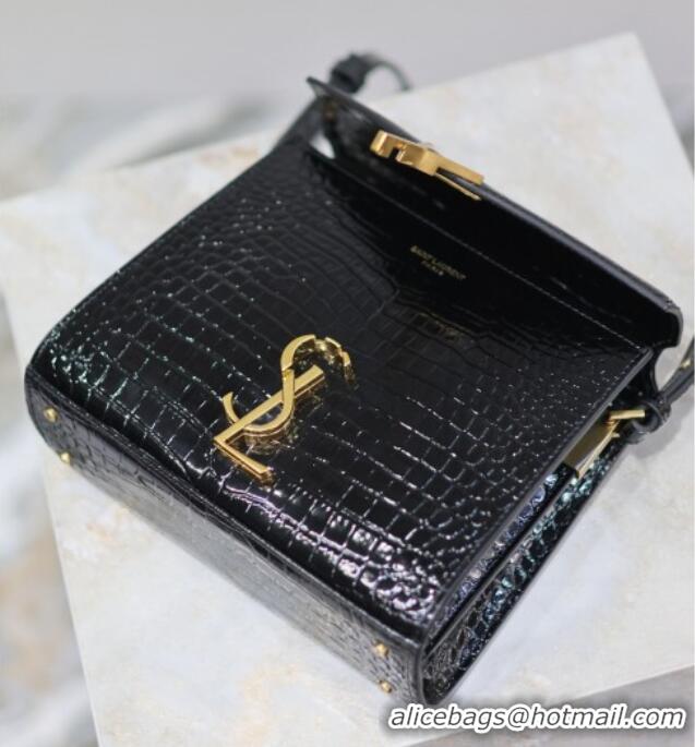 Luxury Discount Saint Laurent Cassandre Mini Bag in Crocodile Embossed Leather 602716 Black 2025