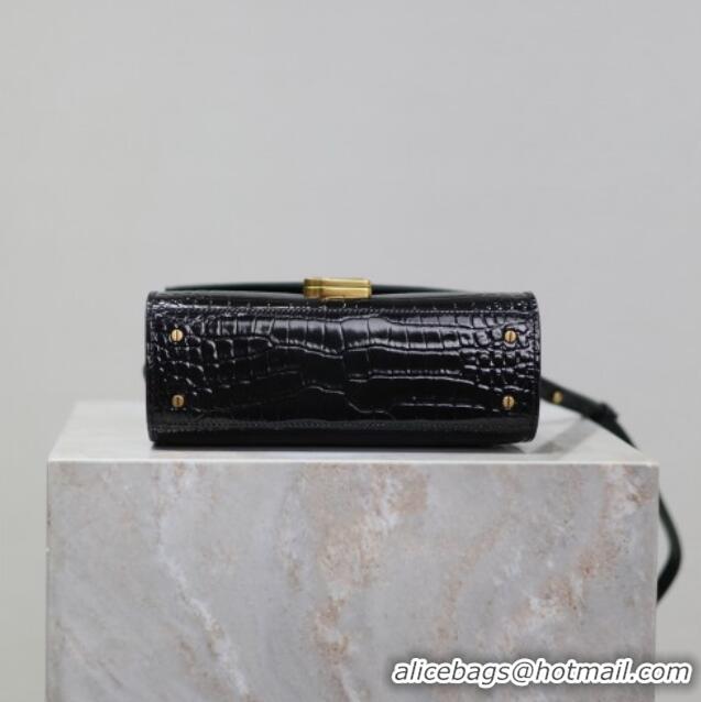 Luxury Discount Saint Laurent Cassandre Mini Bag in Crocodile Embossed Leather 602716 Black 2025