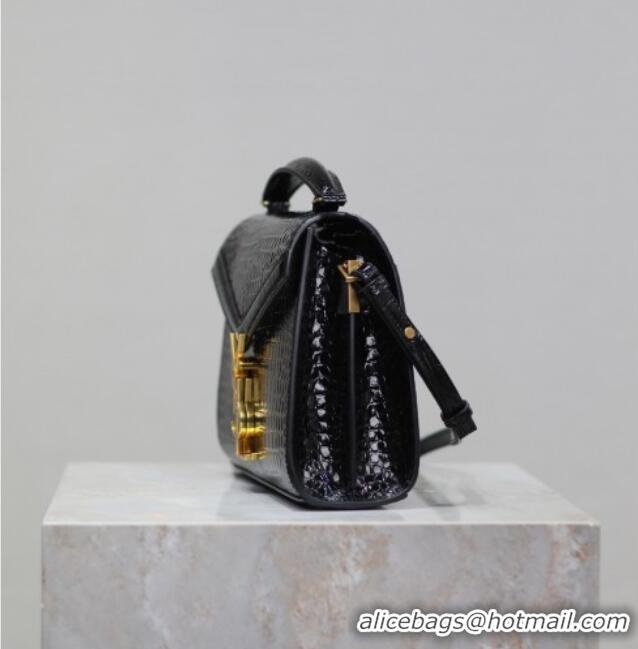 Luxury Discount Saint Laurent Cassandre Mini Bag in Crocodile Embossed Leather 602716 Black 2025