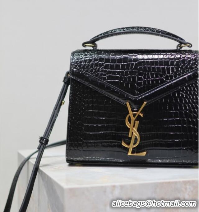 Luxury Discount Saint Laurent Cassandre Mini Bag in Crocodile Embossed Leather 602716 Black 2025