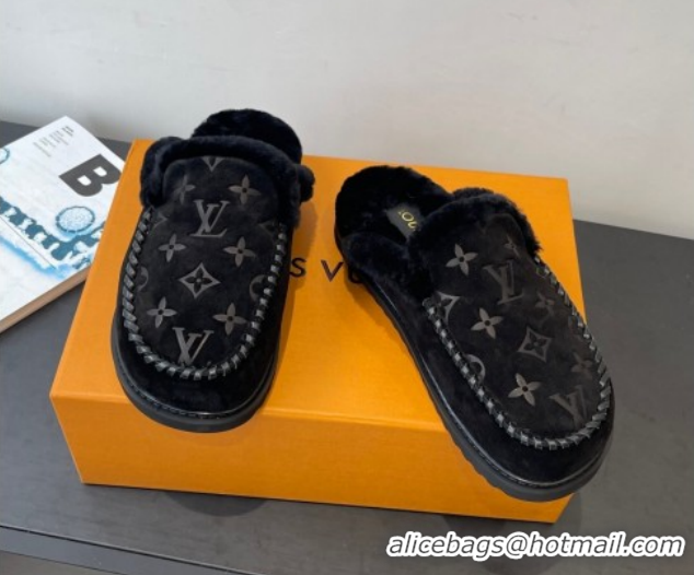 Durable Louis Vuitton Colorado Closed Mules in Wool and Suede Black 1AITH8 1219093