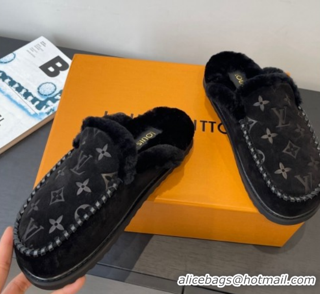 Durable Louis Vuitton Colorado Closed Mules in Wool and Suede Black 1AITH8 1219093