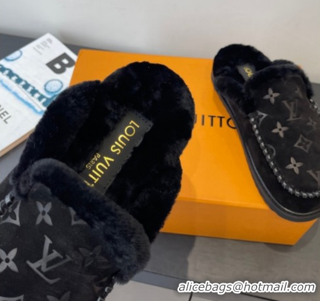 Durable Louis Vuitton Colorado Closed Mules in Wool and Suede Black 1AITH8 1219093