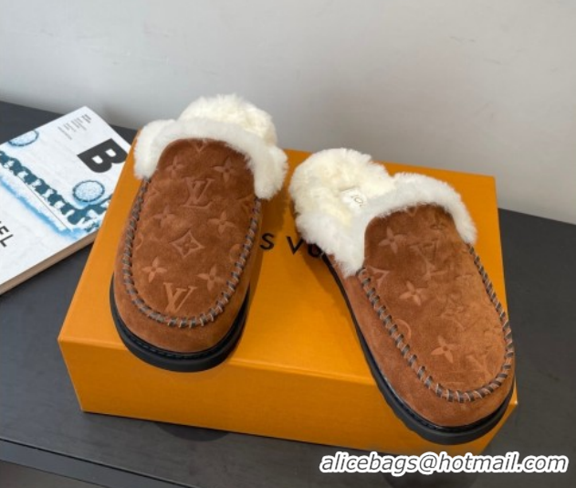 Hot Style Louis Vuitton Colorado Closed Mules in Wool and Suede Brown 1AITH8 1219094