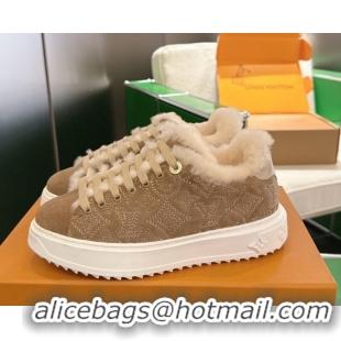 Big Discount Louis Vuitton Time Out Sneakers in Monogram Embroidered Suede Light Brown 1AIDIC 1219095