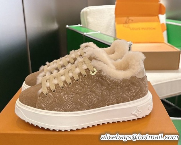 Big Discount Louis Vuitton Time Out Sneakers in Monogram Embroidered Suede Light Brown 1AIDIC 1219095