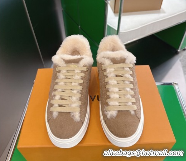 Big Discount Louis Vuitton Time Out Sneakers in Monogram Embroidered Suede Light Brown 1AIDIC 1219095