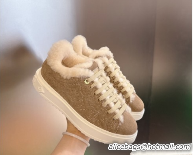 Big Discount Louis Vuitton Time Out Sneakers in Monogram Embroidered Suede Light Brown 1AIDIC 1219095